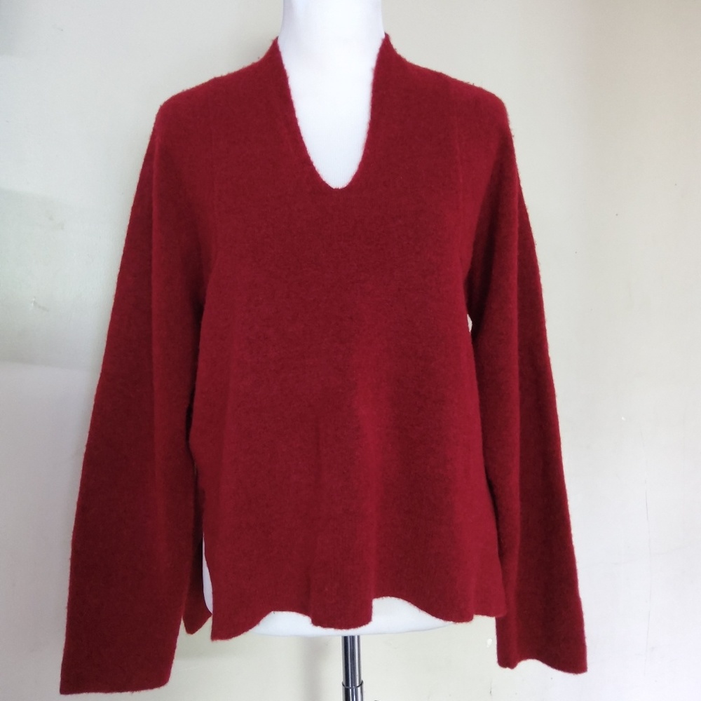 Luisa Cerano Wool Sweater Pullover Red Plum Size Size Small Size 6 V Neck